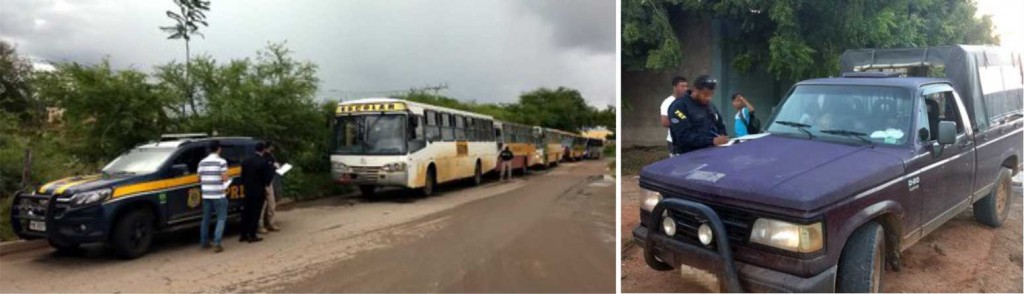 Durante bliz a PRF flagra Alunos transportados em caçamba de caminhonete. (Imagens MPF/BA)