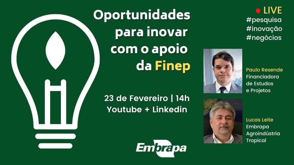 Seminário no formato virtual tem como público Empresas e startups que atuam nas áreas de agroindústria de produtos alimentares e não alimentares, bem como a área de processos e produtos provenientes de matérias-primas da biodiversidade brasileira (bioeconomia