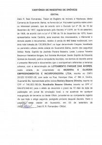 EDITAL DE REGISTRO DO CARTORIO DE IMÓVEIS DO LOTEAMENTO PARQUE DAS ÁRVORES +