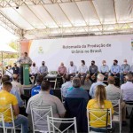 A solenidade contou com o ministro de Minas e Energia, Bento Albuquerque, o pelo presidente da INB, Carlos Freire Moreira, autoridades regionais e profissionais da imprensa, além dos funcionários da unidade industrial baiana. Foto: divulgação / INB.