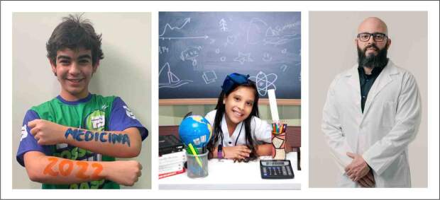 Caio Temponi (15 anos), Nicolle Peixoto (09 anos) e Fabiano de Abreu Agrela (41 anos). (Fotos: Divulgação /MF Press Global - montagem nossa).