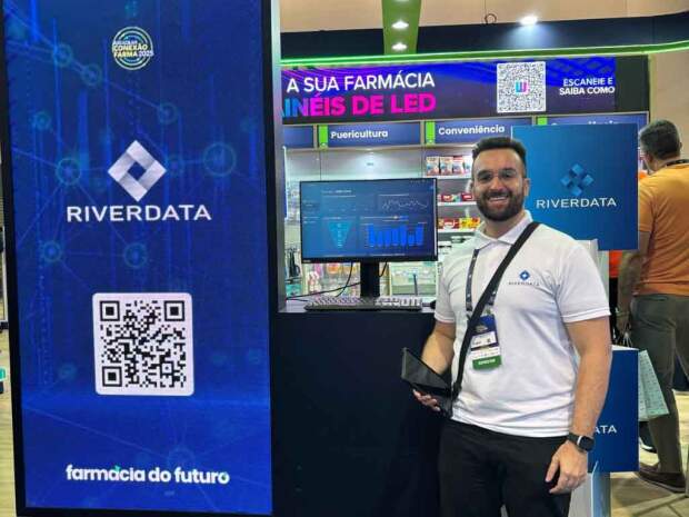 A Riverdata foi uma das patrocinadoras da Farmácia do Futuro e apresentou suas soluções de inteligência artificial e visão computacional voltadas para o varejo farmacêutico. (Divulgação).