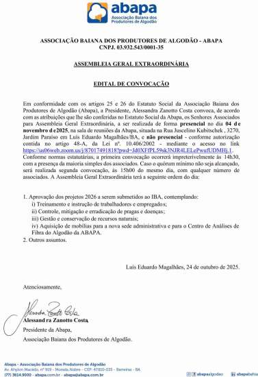 ASSOCIAÇÃO BAIANA DOS PRODUTORES DE ALGODÃO - ABAPA
