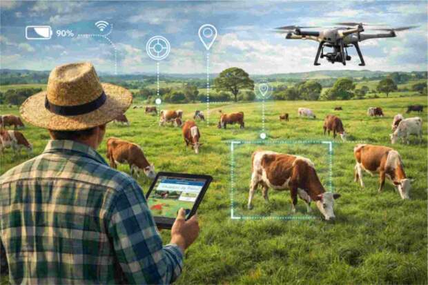 Com monitoramento contínuo, análise histórica e inteligência artificial, o Monitoramento de Pasto Inteligente transforma dados em suporte estratégico para decisões mais eficientes, previsíveis e alinhadas às exigências de produtividade e sustentabilidade. (Drones-no-monitoramento / reprodução Portonoticias.com).