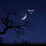 No anoitecer de 18/05, a Lua e Vênus formarão uma das cenas mais bonitas do céu. O fenômeno poderá ser visto a olho nu em todo o Brasil, logo após o pôr do sol, na direção Oeste. (Divulgação)