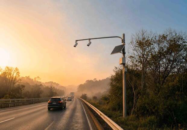 Tecnologia desenvolvida no Brasil usa IA e análise de tráfego em tempo real para prever congestionamentos, riscos operacionais e impactos da neblina nas estradas. (COMPSIS/Divulgação).