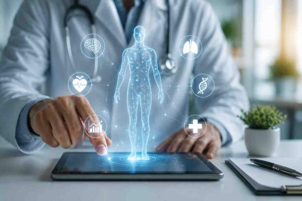 Inteligência artificial já identifica padrões invisíveis aos olhos humanos e está acelerando a transição para uma medicina mais preventiva. (Imagem: Chatgpt)