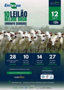 O 10º Leilão Nelore BRGN da Embrapa Cerrados integra a programação da 34ª Exposição Agropecuária de Brasília - Expoabra 2026, feira agropecuária realizada até 13 de setembro.
